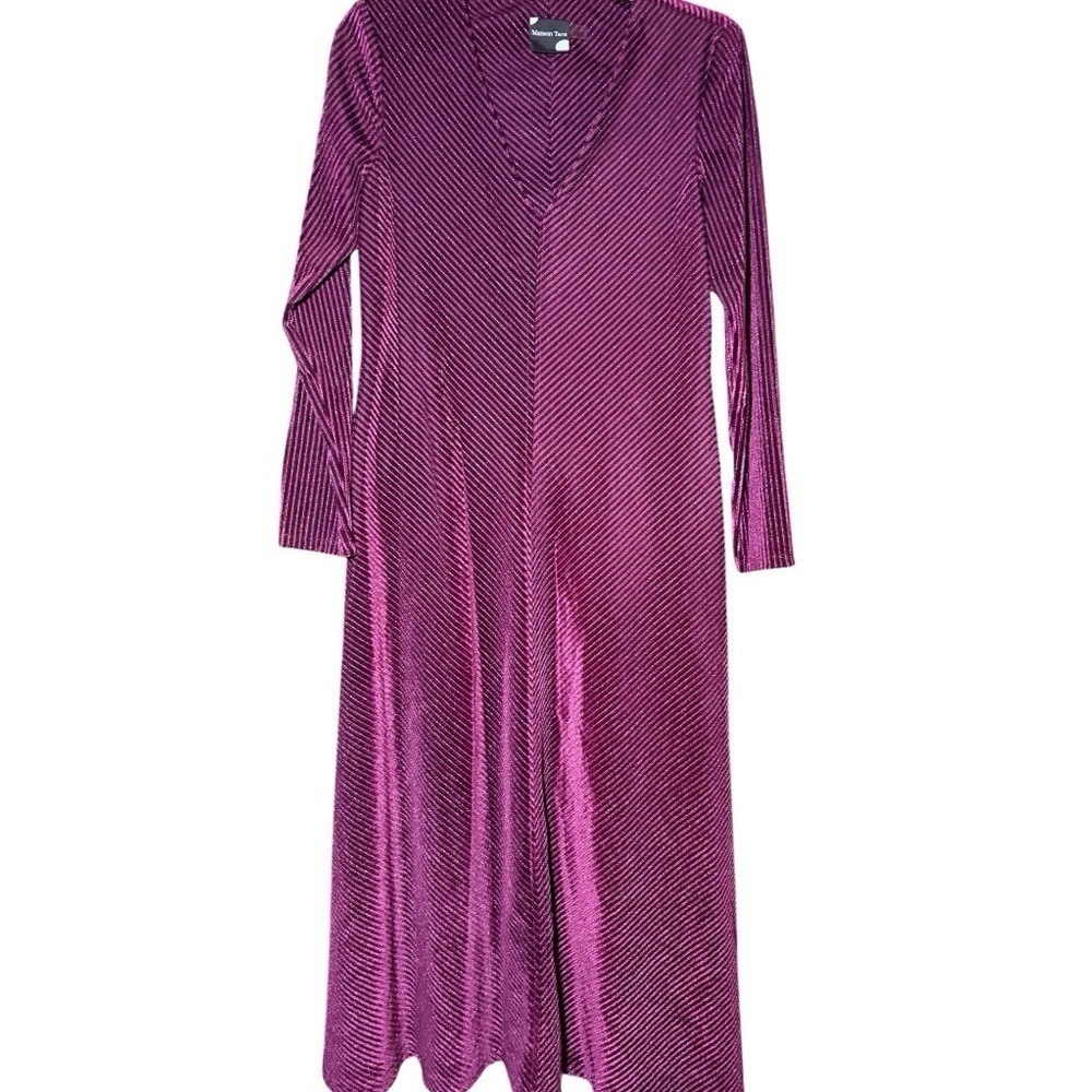 Maison Tara Long‎ Sleeve Midi Dress Metallic Burgundy Holiday Party Size 8